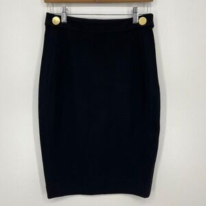Diane Von Furstenberg Pencil Skirt Women's 8 Black Panel Acmis Silk Gold Button